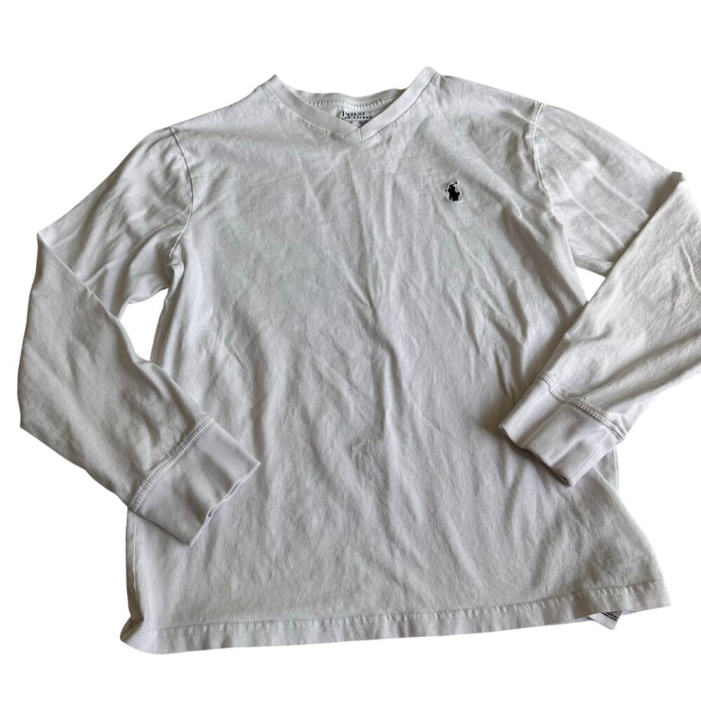 Ralph Lauren White Long Sleeve V-Neck T-Shirt - Medium
